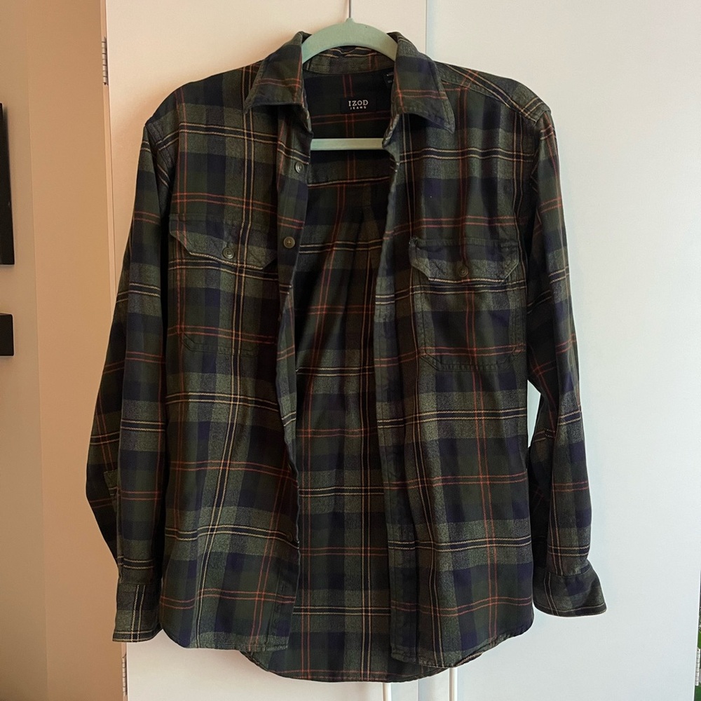 Izod Navy and Red Plaid Shirt